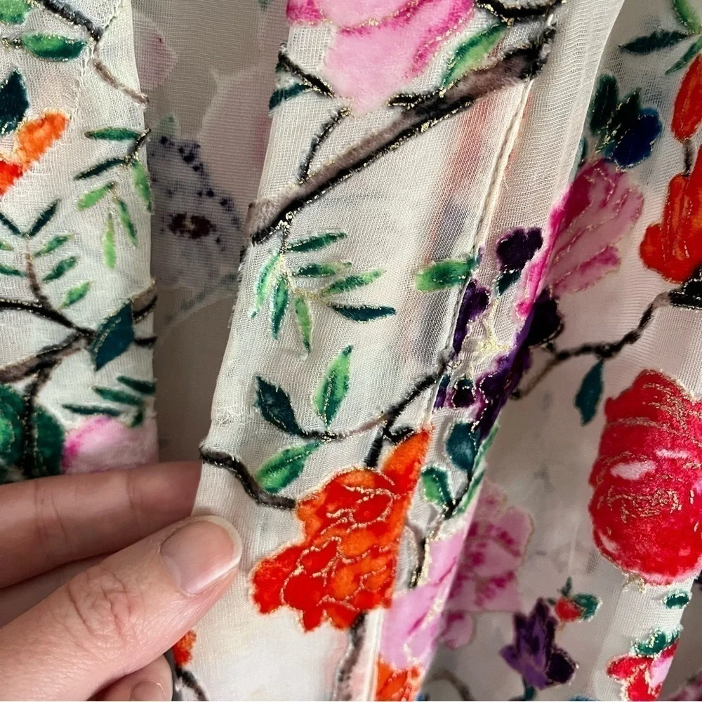 FRANCESCA MIRANDA Francesca Floral Silk Blend Devore Long Kimono‎